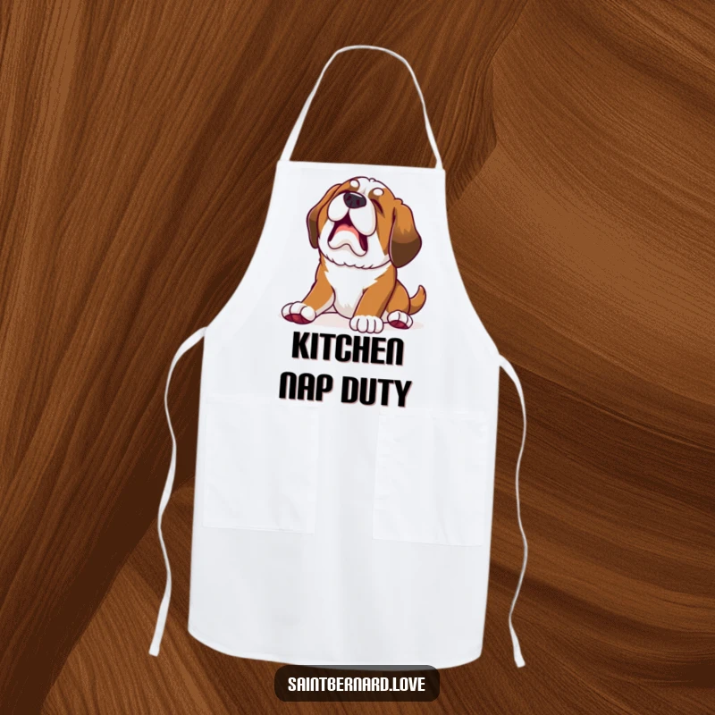 Funny Kawaii Saint Bernard Puppy Apron: Puppy stretches with a huge yawn, functional funny gift.