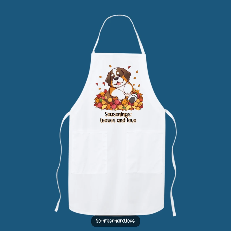 Funny Saint Bernard Leaf Pile Apron - Kitchen Fun for Autumn Lovers