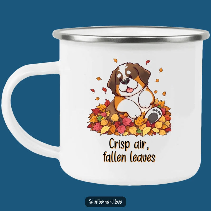 Funny Saint Bernard Leaf Pile Camping Mug - Autumn Adventure Ready
