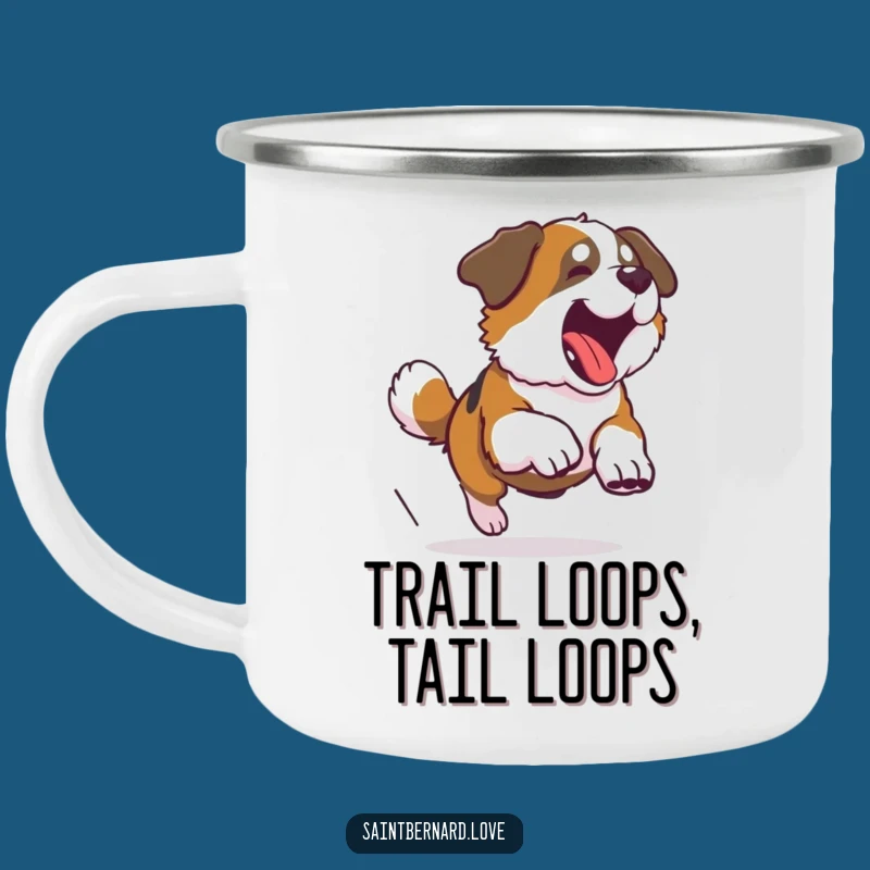 Funny Saint Bernard Tail Chase Camping Mug - Adventure Ready Humor