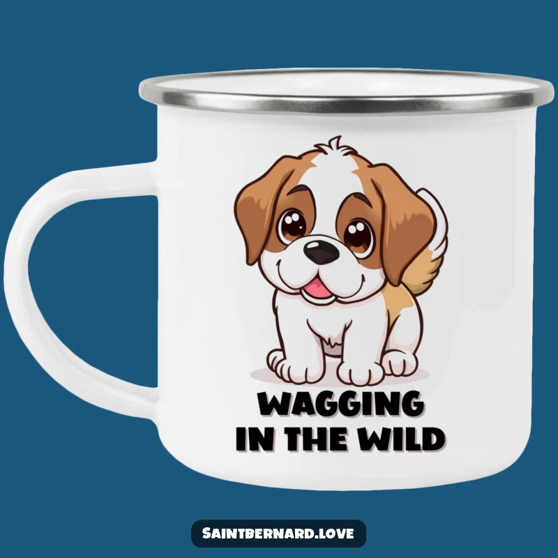 Funny Saint Bernard Wagging Tail Camping Mug: Adventure Buddy with Canine Charm