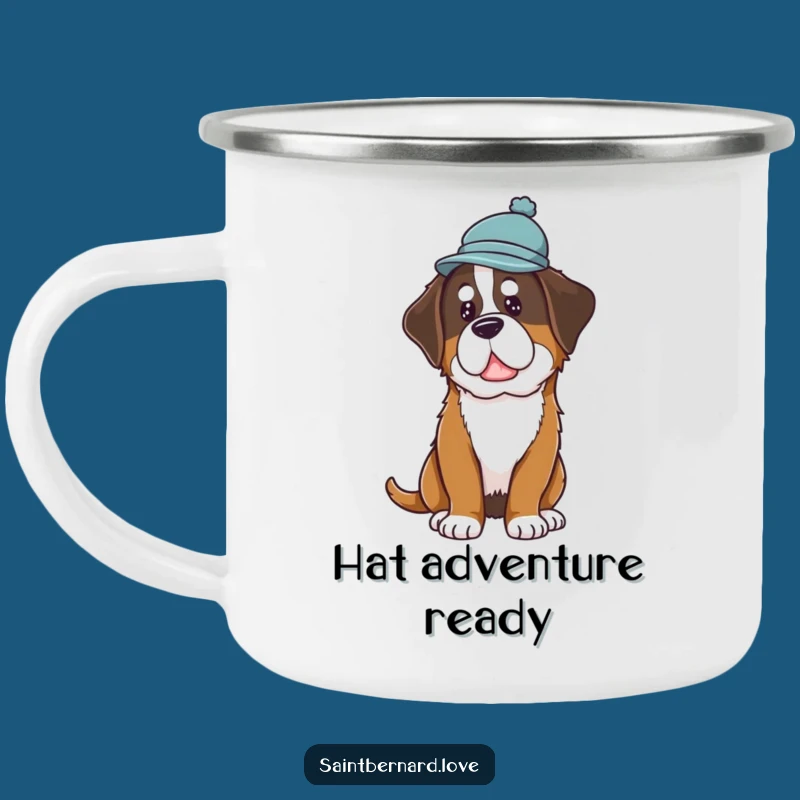 Funny Saint Bernard Hat Camping Mug: Curious Pup, Outdoor Charm, Perfect Gift