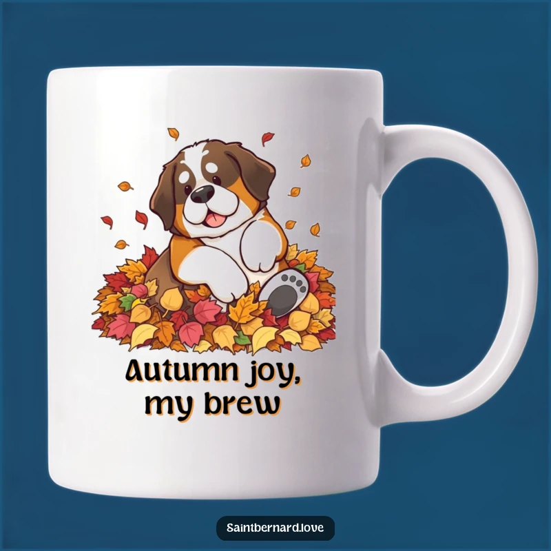 Funny Saint Bernard Leaf Pile Mug - Autumn Joy & Dog Lover Gift