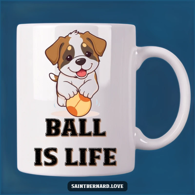 Funny Saint Bernard Puppy Mug: Adorable Floppy-Eared Dog Chasing Ball - Perfect Puppy Lover Gift!