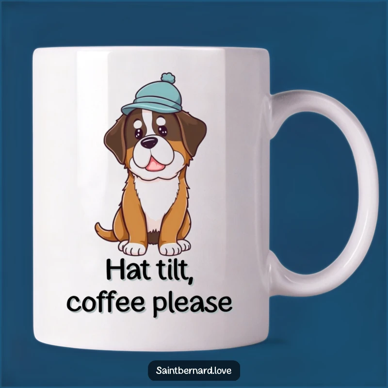 Funny Saint Bernard Hat Mug: Curious Dog Tilt, Whimsical Gift Idea