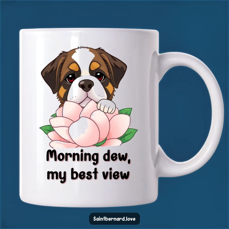 Funny Saint Bernard Over Flower Mug - Adorable Giant Breed Humor Gift