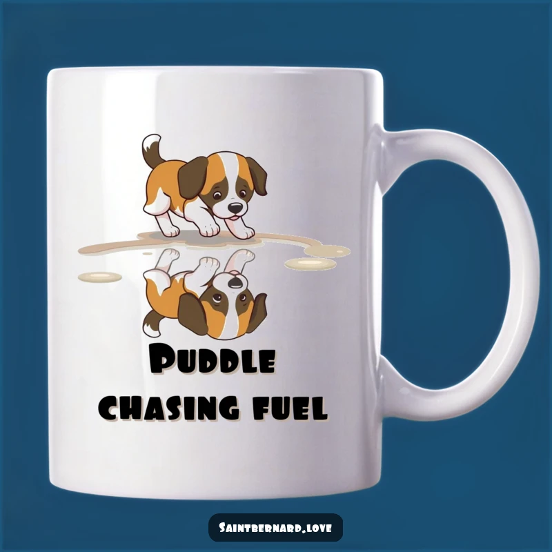 Funny Saint Bernard Puddle Mug: Wagging Tail Joy, Reflection Fun, Gift