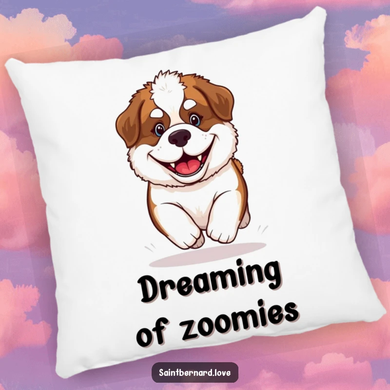 Funny Saint Bernard Puppy Pillow featuring a cuddly, fluffy dog with a wide, happy grin, perfect for adding comfort and humor.