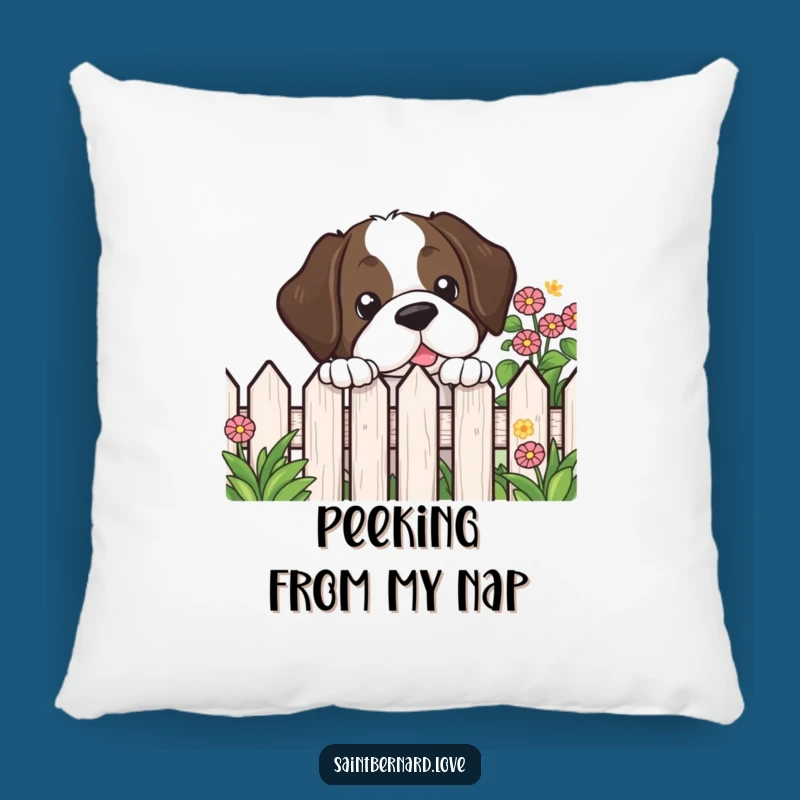 Funny Kawaii Saint Bernard Pillow - Comfy Garden Peek Decor