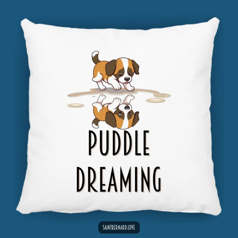 Funny Saint Bernard Puddle Pillow: Wagging Tail Comfort, Cozy Decor, Gift