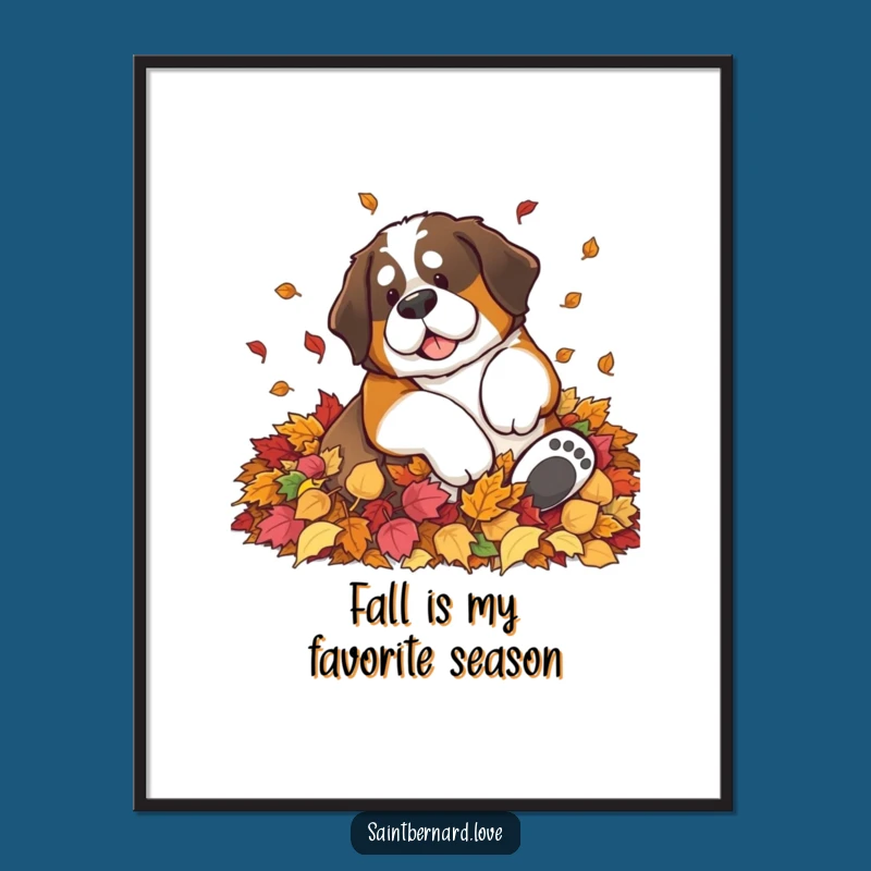 Funny Saint Bernard Leaf Pile Digital Art - Instant Autumn Decor