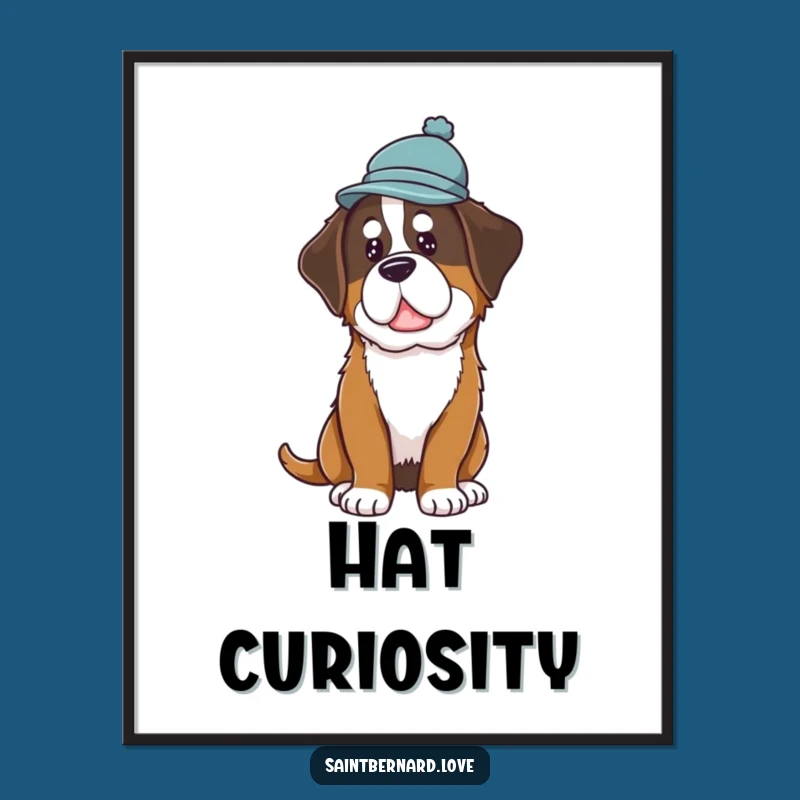 Funny Saint Bernard Hat Digital Art: Curious Dog, Instant Charm, Perfect Gift