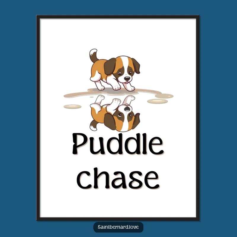 Funny Saint Bernard Puddle Digital Art: Wagging Tail Joy, Instant Decor, Gift
