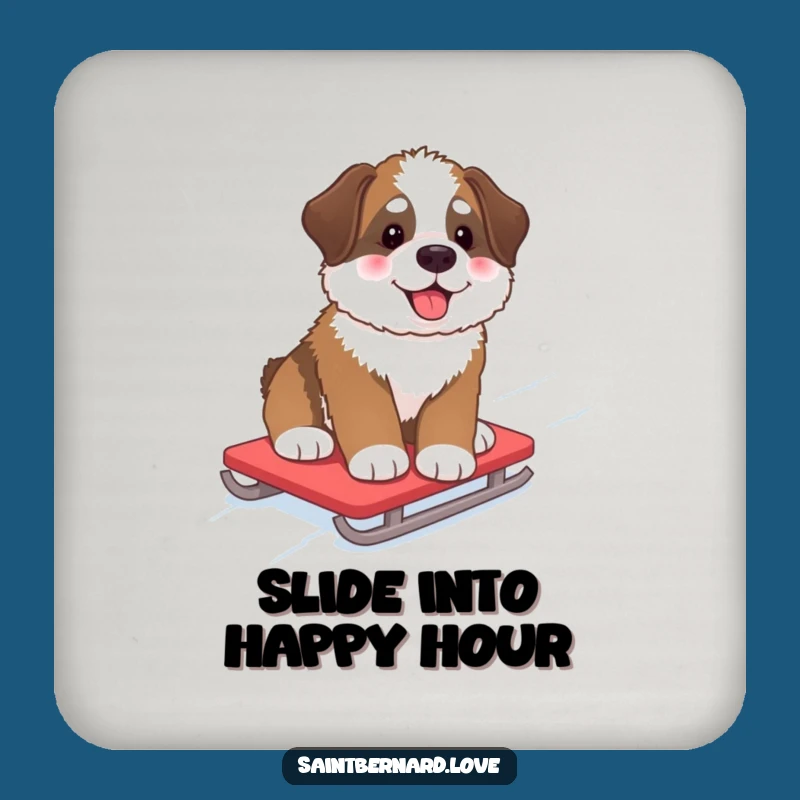 Funny Saint Bernard Coaster: Snowy Sledding, Rosy Cheeks, Perfect Humorous Gift