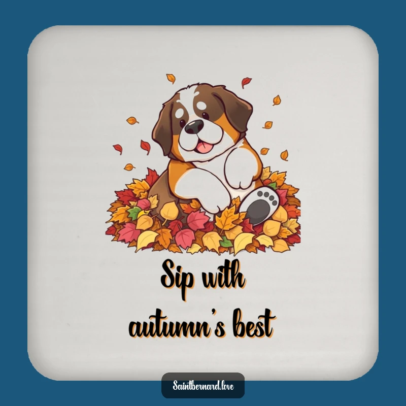 Funny Saint Bernard Leaf Pile Coasters - Protect Surfaces with Autumn Humor