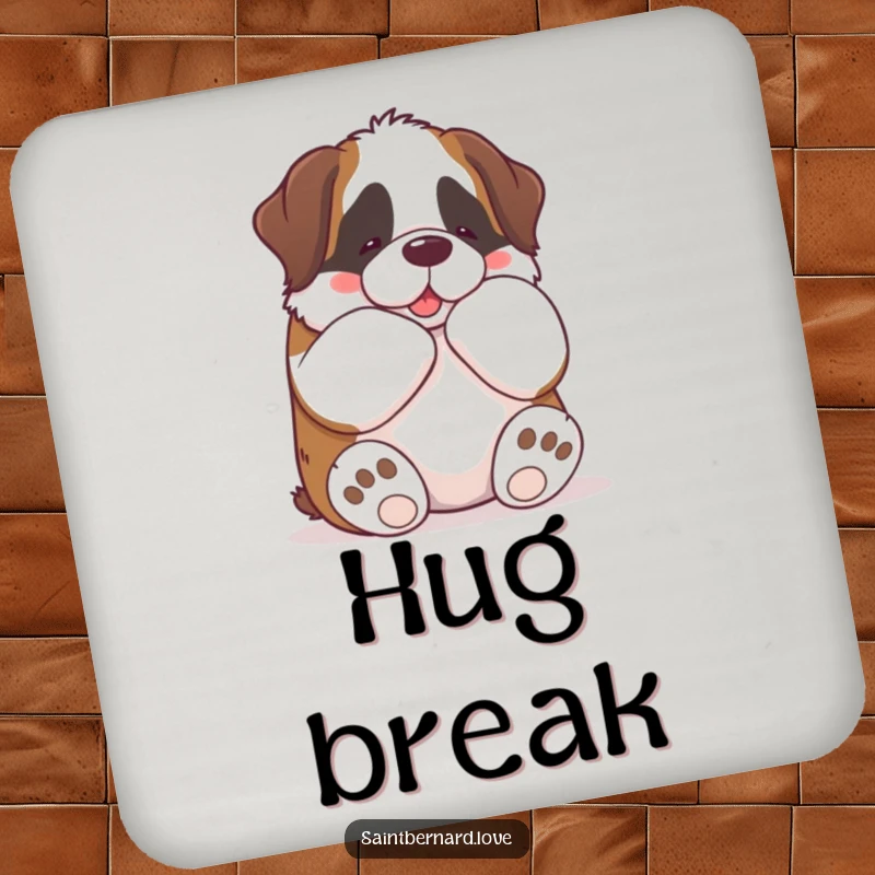 Funny Kawaii Saint Bernard Coasters: A set of coasters featuring a cute Saint Bernard giving a big bear hug, adding funny, loving flair.
