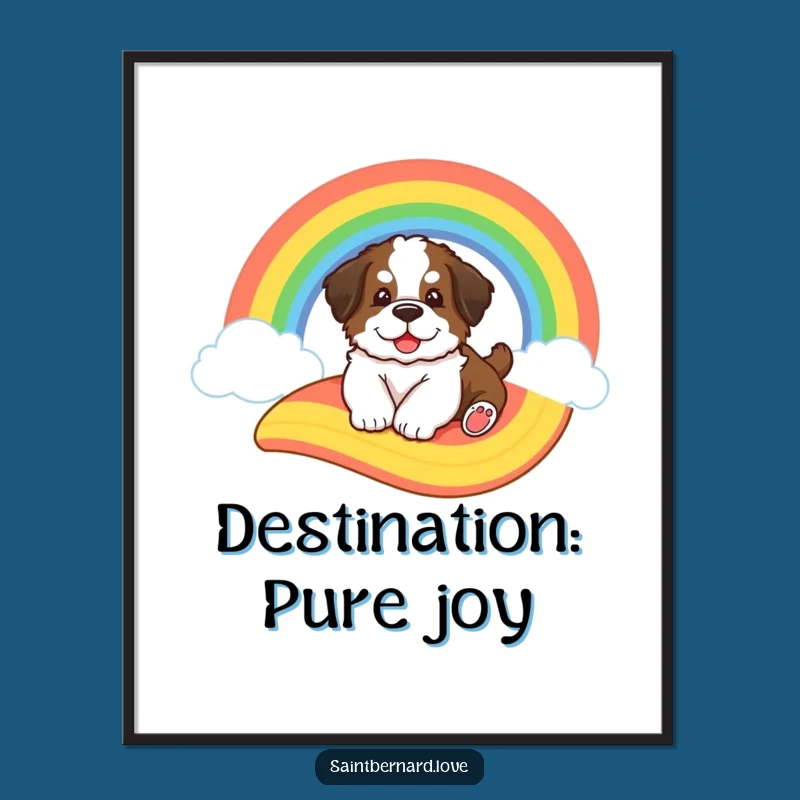 Funny Saint Bernard Rainbow Slide Art Print - Whimsical Puppy Decor