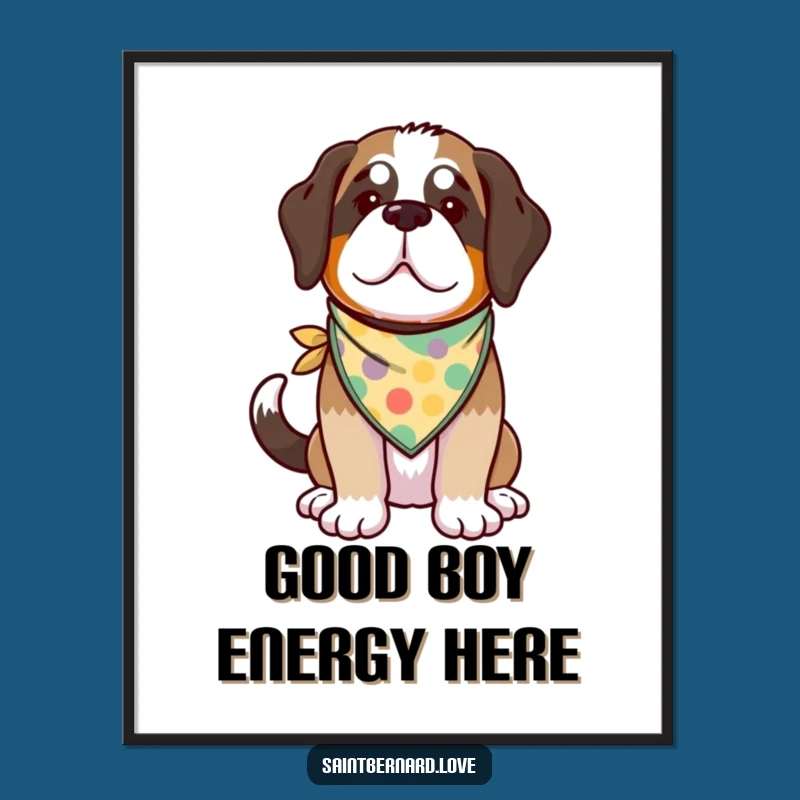 Brighten your space with this funny kawaii Saint Bernard poster, capturing the pure, unadulterated joy of a happy, wagging dog. A delightful addition to any room.
