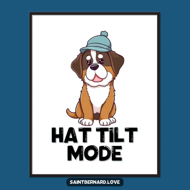 Funny Saint Bernard Hat Poster: Curious Dog Art, Charming Decor, Perfect Gift