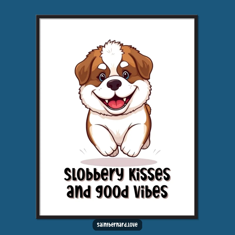 Free Printable Wall Art: Funny Saint Bernard Puppy, Fast Runner, Cheerful Downloadable Decor