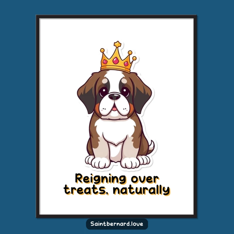 Funny Free Printable Wall Art: Crowned Kawaii Saint Bernard - Regal Dog Download Decor!
