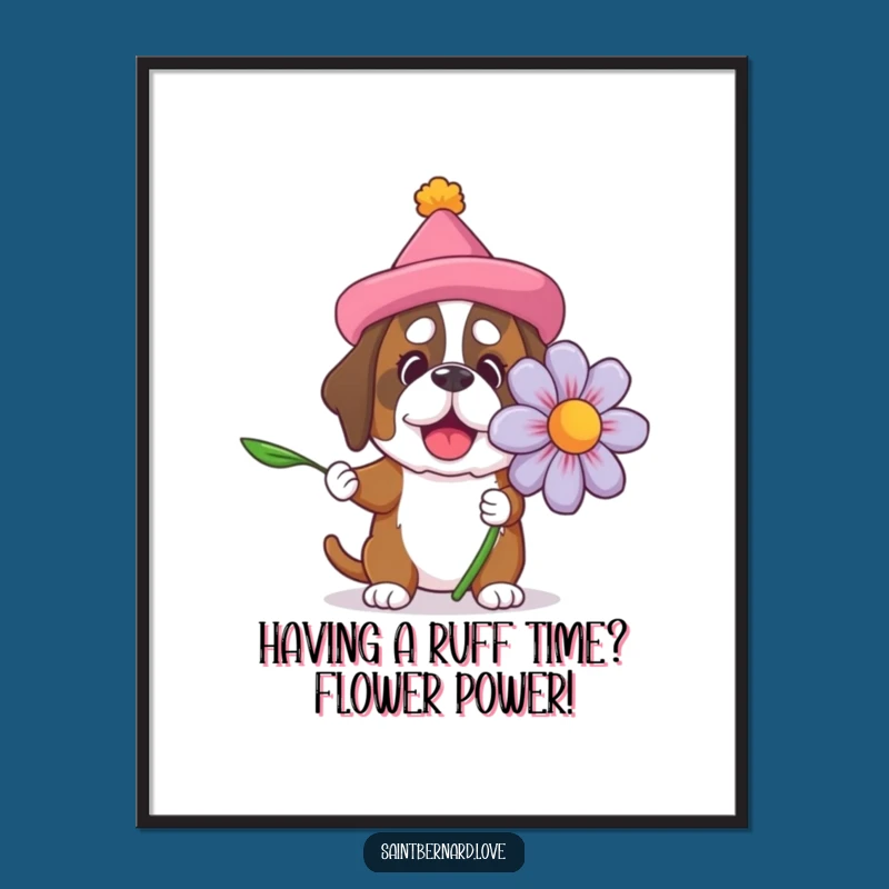 Funny Free Printable Wall Art: Saint Bernard Giant Flower Downloadable Art