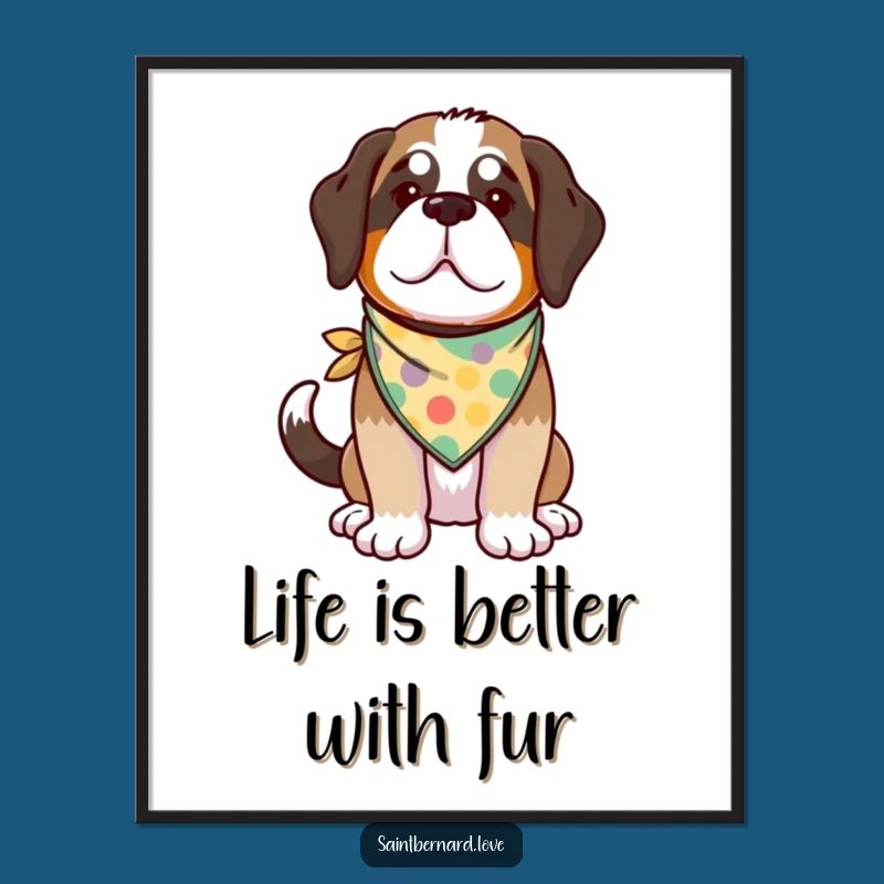 Funny Free Printable Wall Art: Kawaii St. Bernard Wagging, Adorable Downloadable Decor