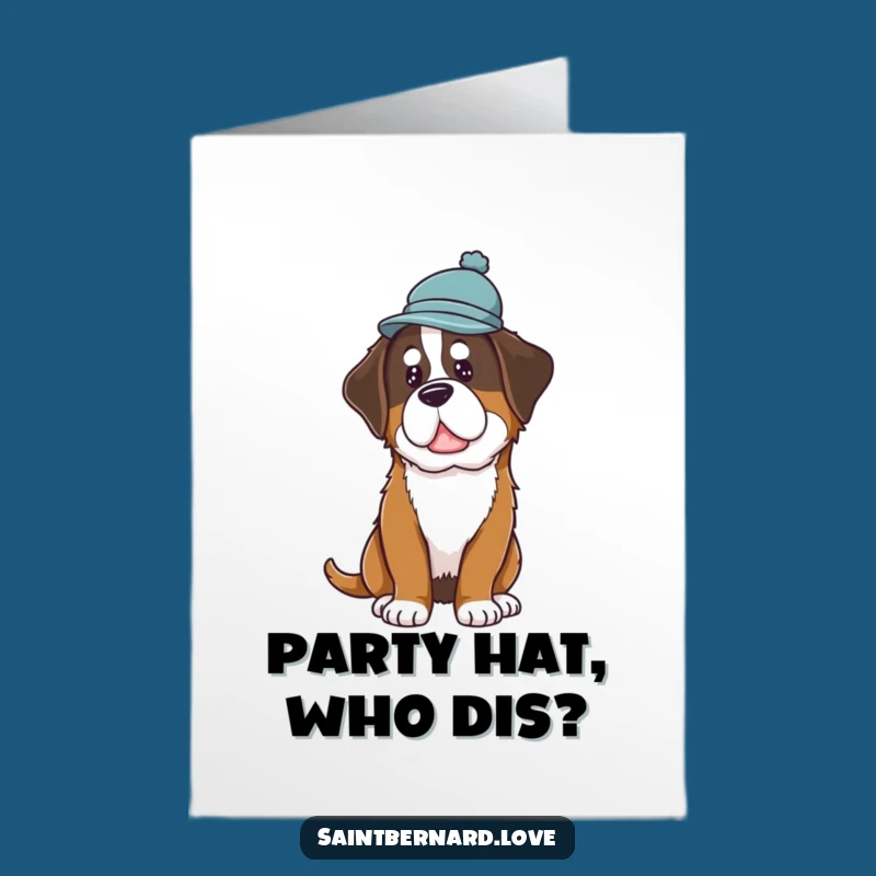 Free Printable Birthday Card: Curious Saint Bernard, Hat Fun, Downloadable Gift
