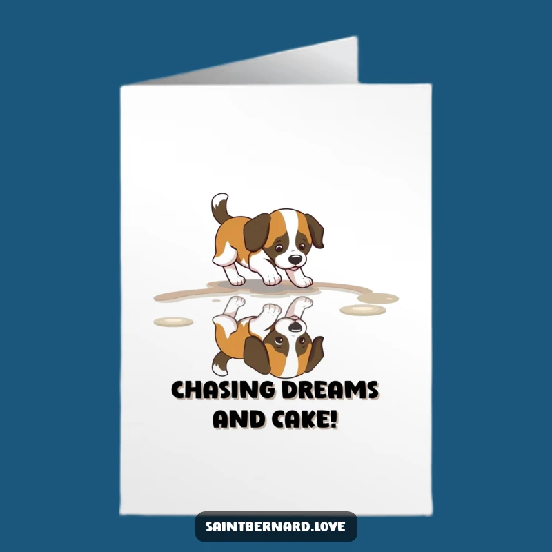 Free Printable Birthday Card: Funny Saint Bernard, Puddle Fun, Downloadable Joy