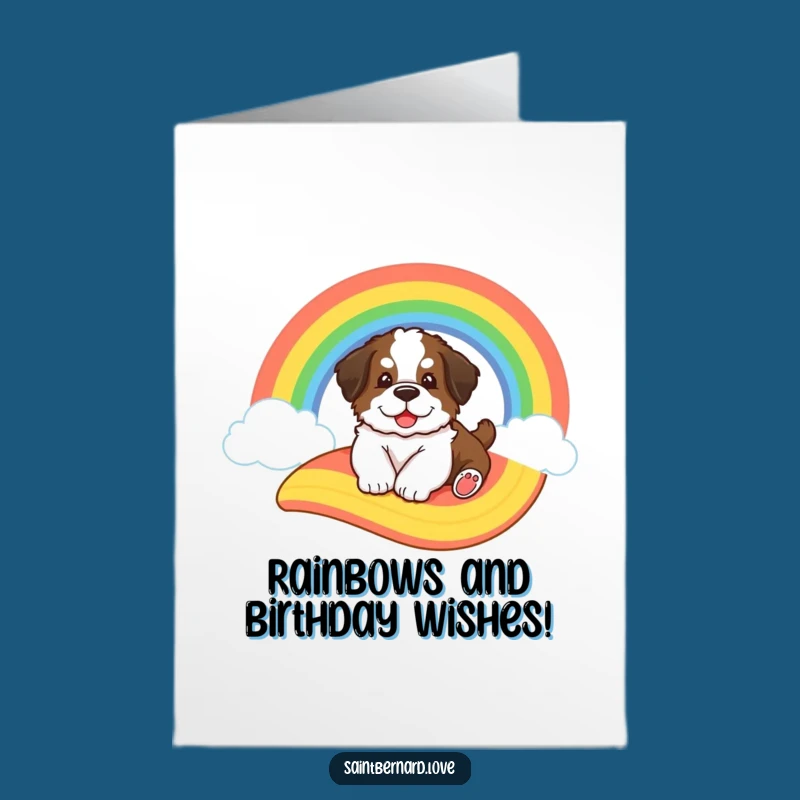 Free Printable Birthday Card: Saint Bernard Puppy Rainbow Slide - Funny Dog Downloadable Gift
