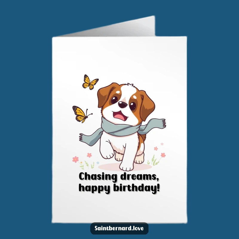 Free Printable Birthday Card: Scarfed Saint Bernard Dog, Funny Downloadable Gift for Dog Lovers
