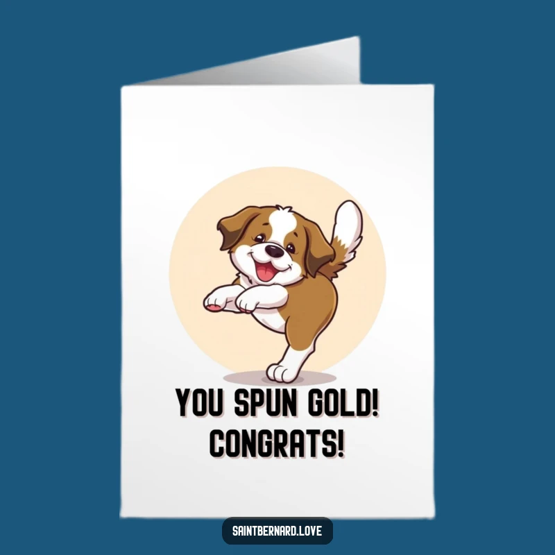 Free Printable Congrats Card: Saint Bernard Pup's Happy Chase, Downloadable Celebration Art