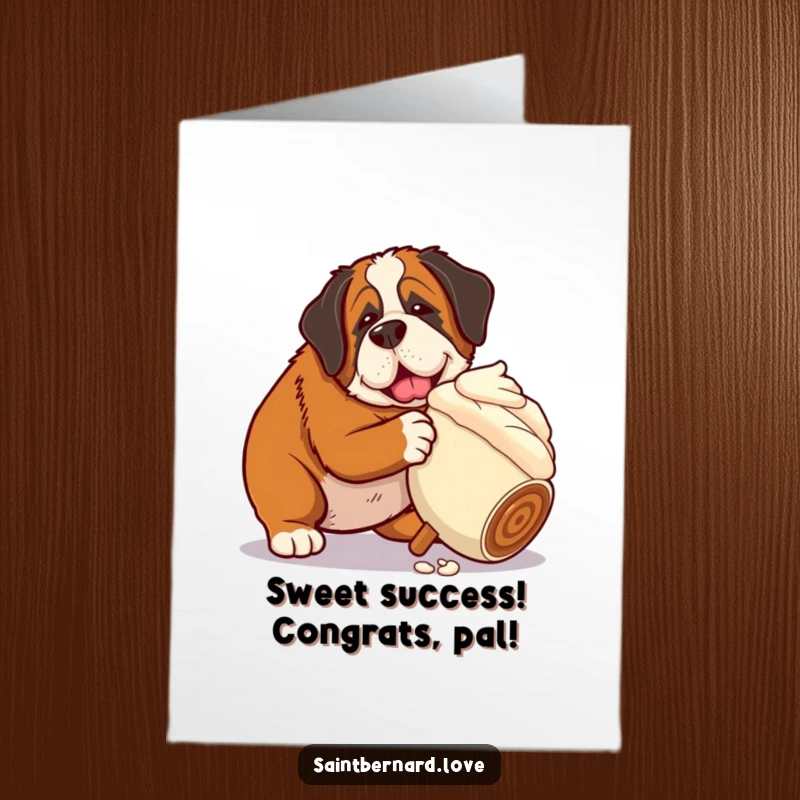 Funny free printable congratulations card, Saint Bernard nudging large rolling ice cream cone, humorous achievement.
