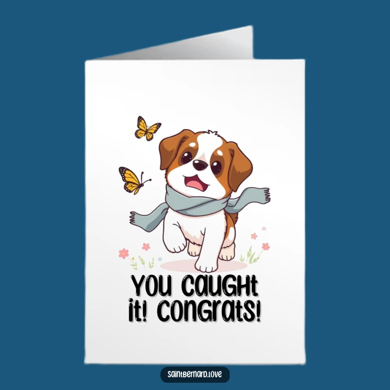 Free Printable Congrats Card: Scarfed Saint Bernard Dog, Funny Downloadable Gift for Achievements