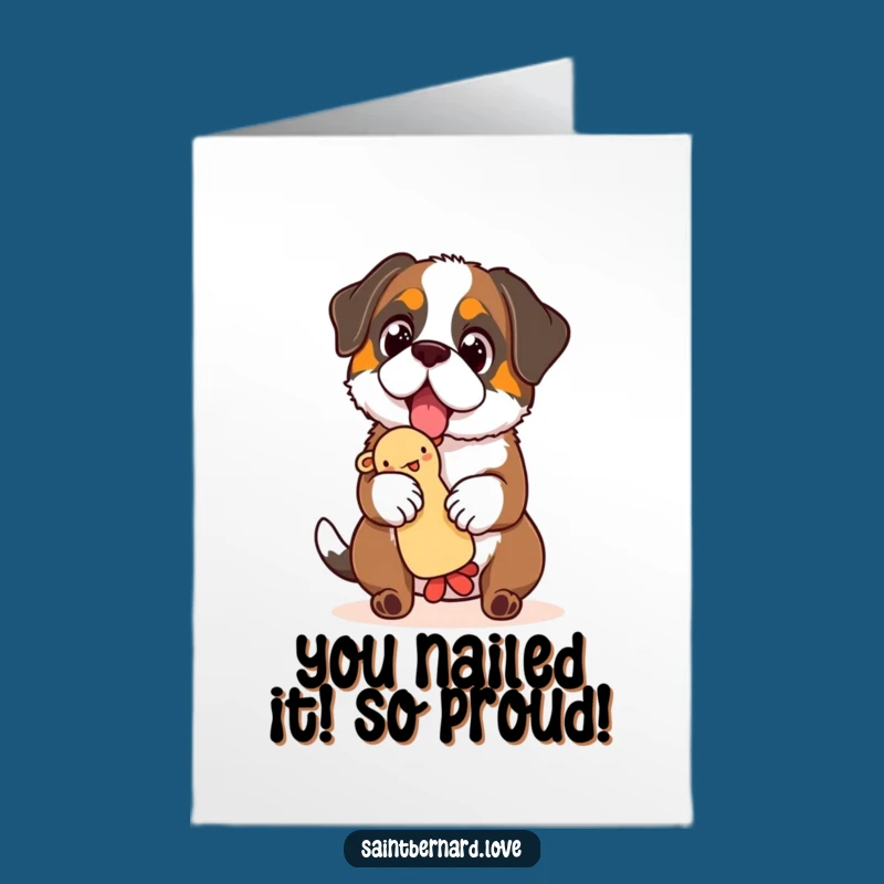 Free Printable Congrats Card: Saint Bernard Toy Balance, Downloadable Greeting for Success