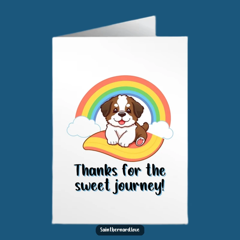 Free Printable Thank You Card: Saint Bernard Rainbow Slide - Funny Dog Downloadable Gift