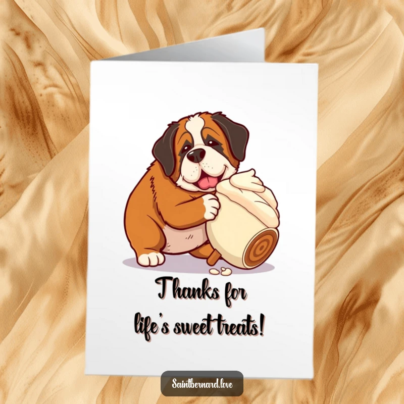 Funny free printable thank you card, Saint Bernard nudging a giant rolling ice cream cone, gratefulness.