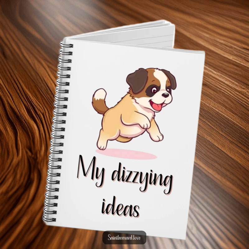 Funny Kawaii Saint Bernard Notebook: A kawaii puppy chases its tail on the cover, inspiring funny notes and playful journaling.