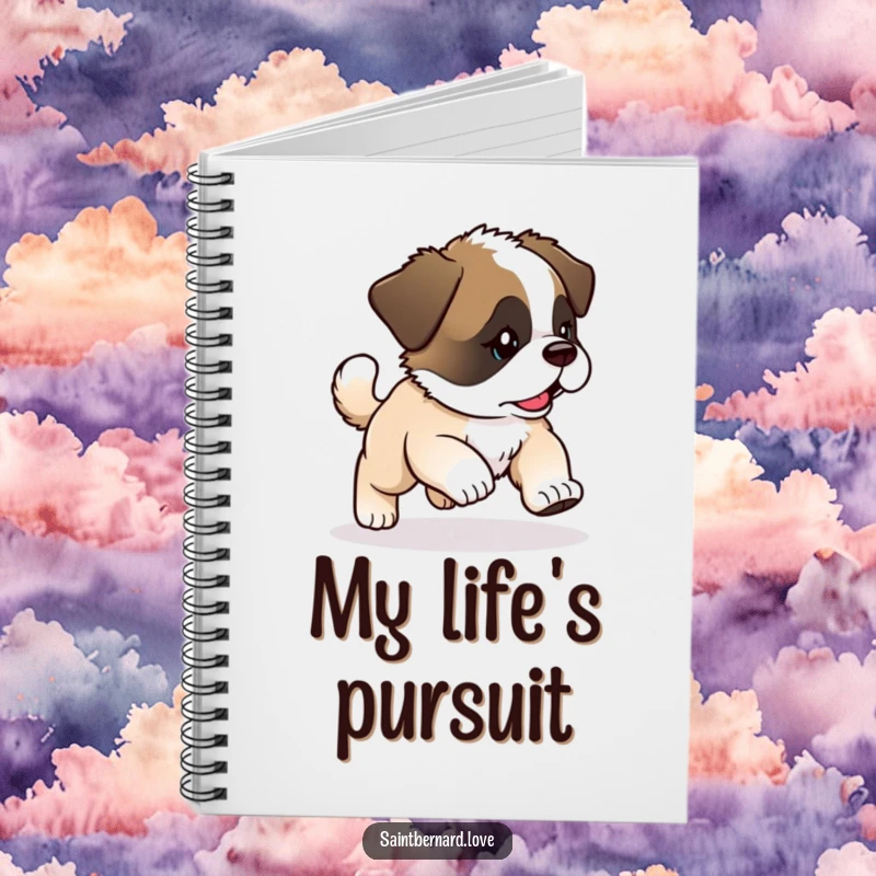 Funny Kawaii Saint Bernard Puppy Notebook: Puppy chases tail with glee, useful funny gift.