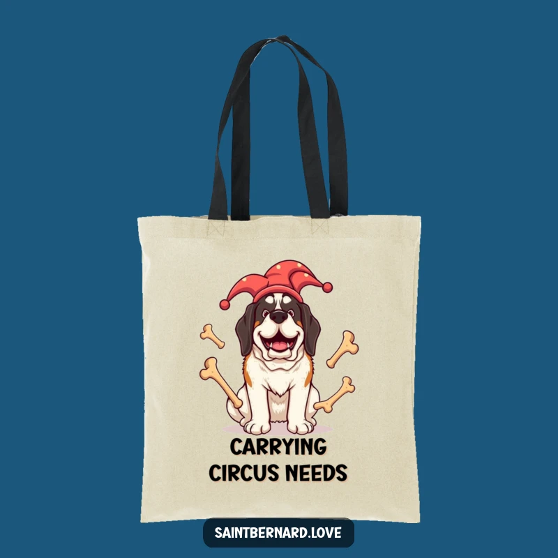 Funny Jester Saint Bernard Tote Bag - Giant Dog Juggling Bones, a Hilarious Accessory